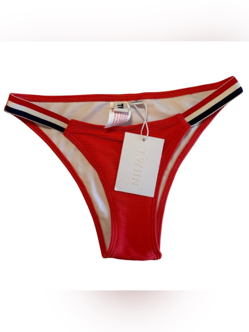 NWT Red, White & Blue Bikini Bottom with Striped Waistband - TWIIN